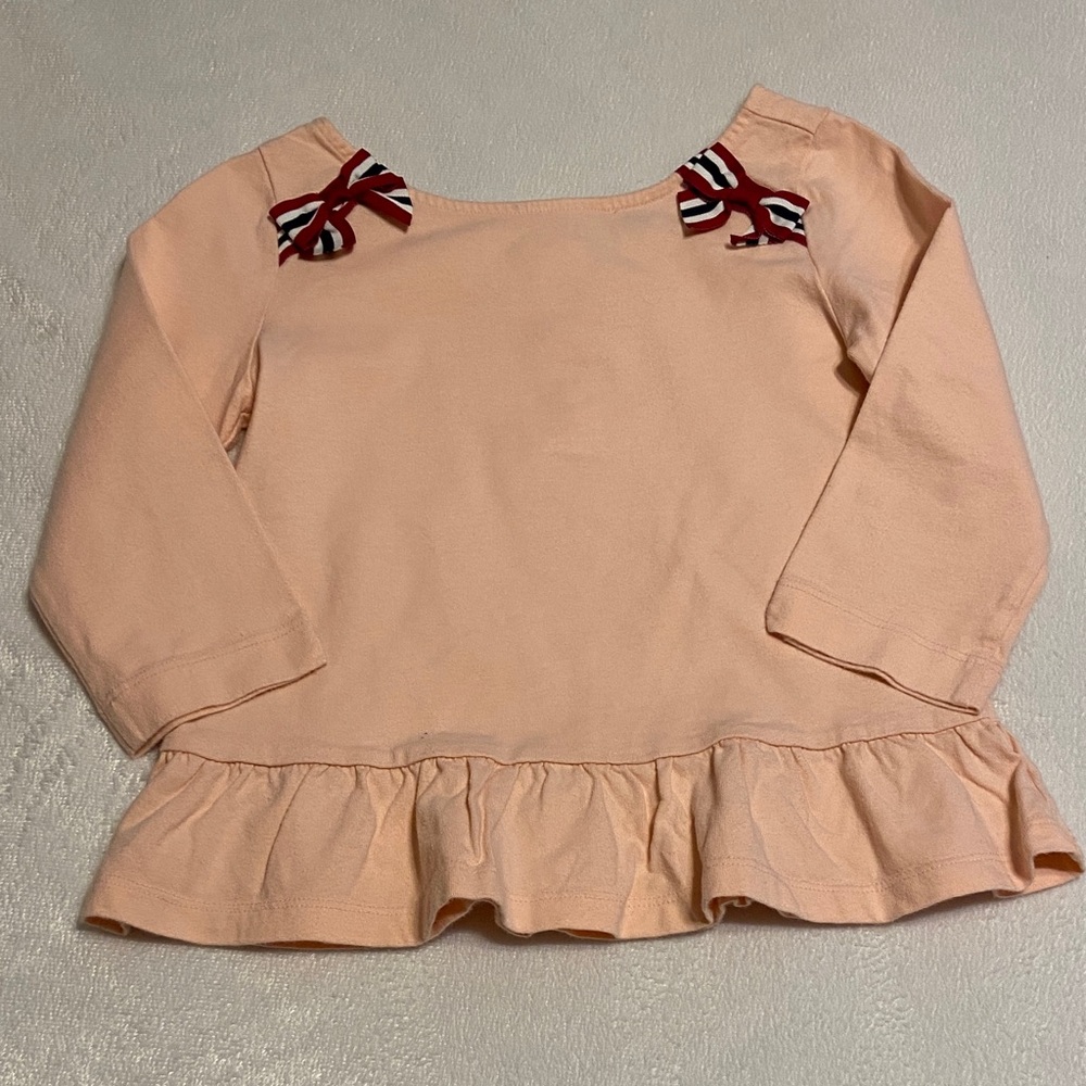 Like New Janie and Jack 3/4 Sleeve 100% Cotton Peplum Top w/ Ribbon Bows